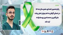 پانزدهمین اهدای عضو سال ۱۴۰۵  در استان گیلان به نام جوان اهل رشت جان‌آفرین محمدامین یوسف‌زاده ثبت شد 